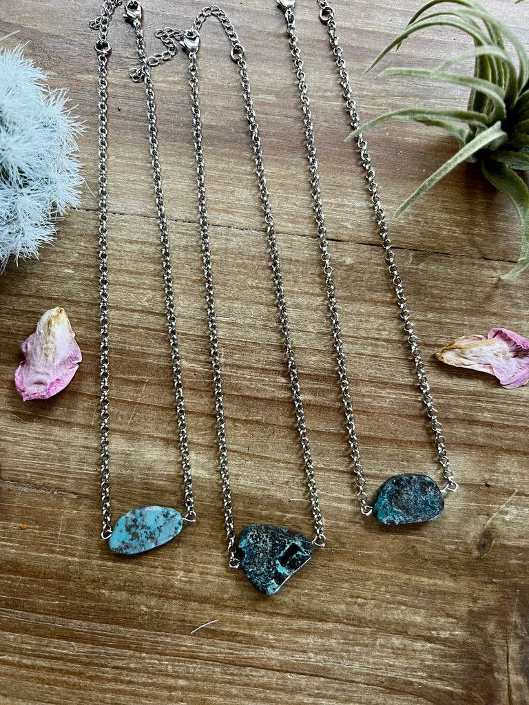 Real slab turquoise choker on chain